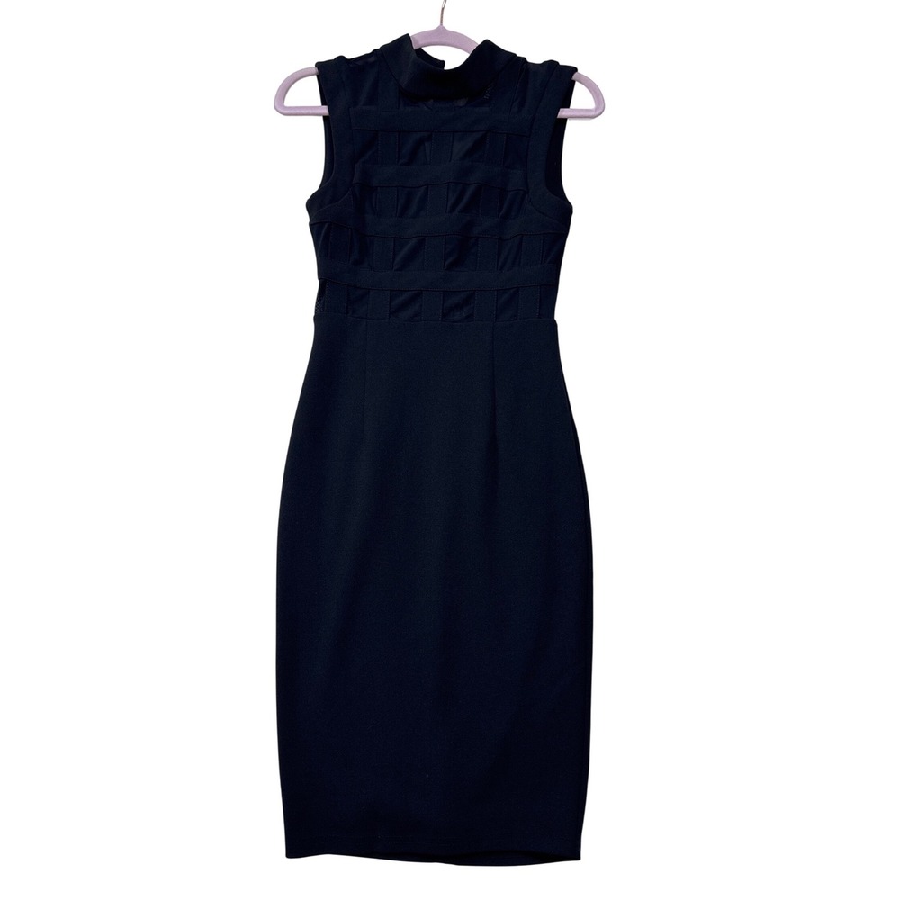 Fashion Nova Black Mesh Cage Mock Neck Sleeveless Midi Bodycon Dress Small